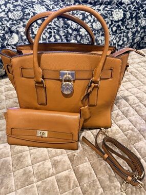 Michael Kors Tan Leather Satchel with Wallet and Detachable Strap
